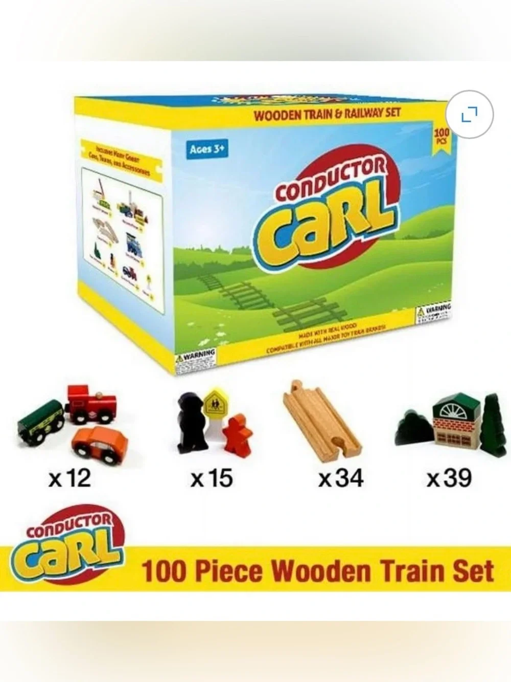 100-Piece Wooden Train Set - Multicolor